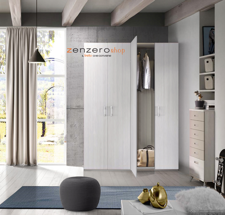 Armadio H.195 con 4 ante battenti  in finitura Olmo bianco