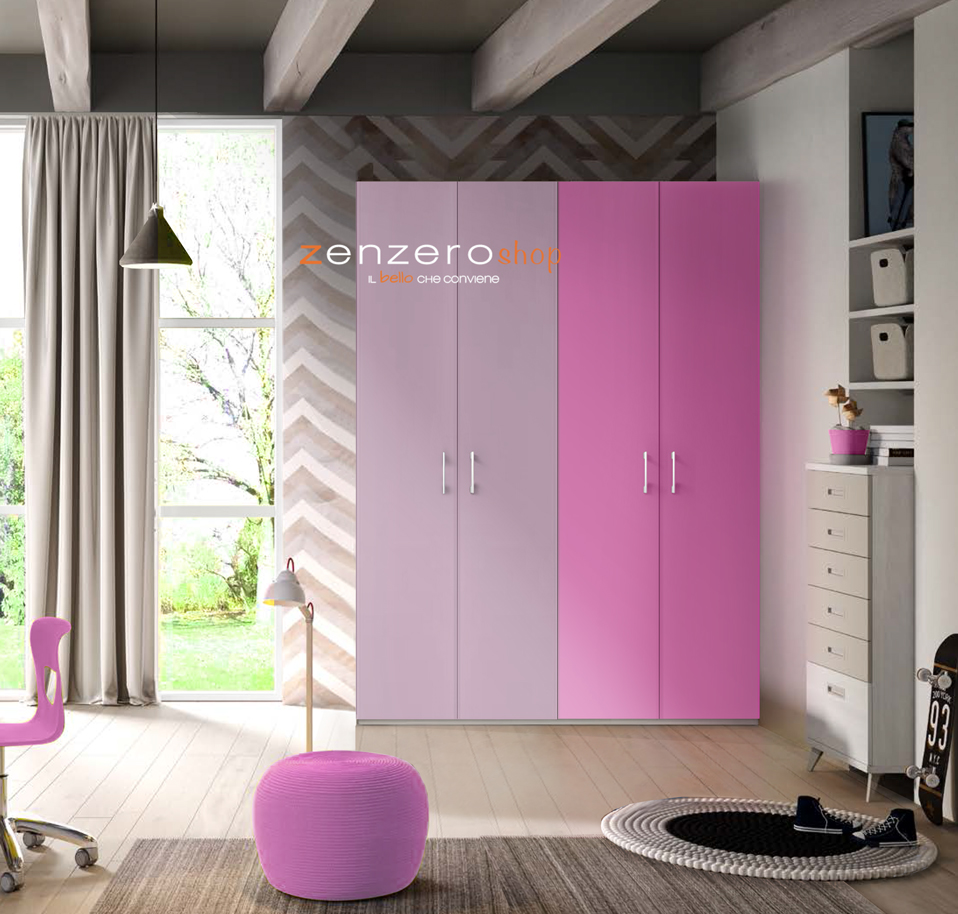 Armadio H.195 per camerette con 4 ante battenti in finitura LACCATO con struttura in Larice