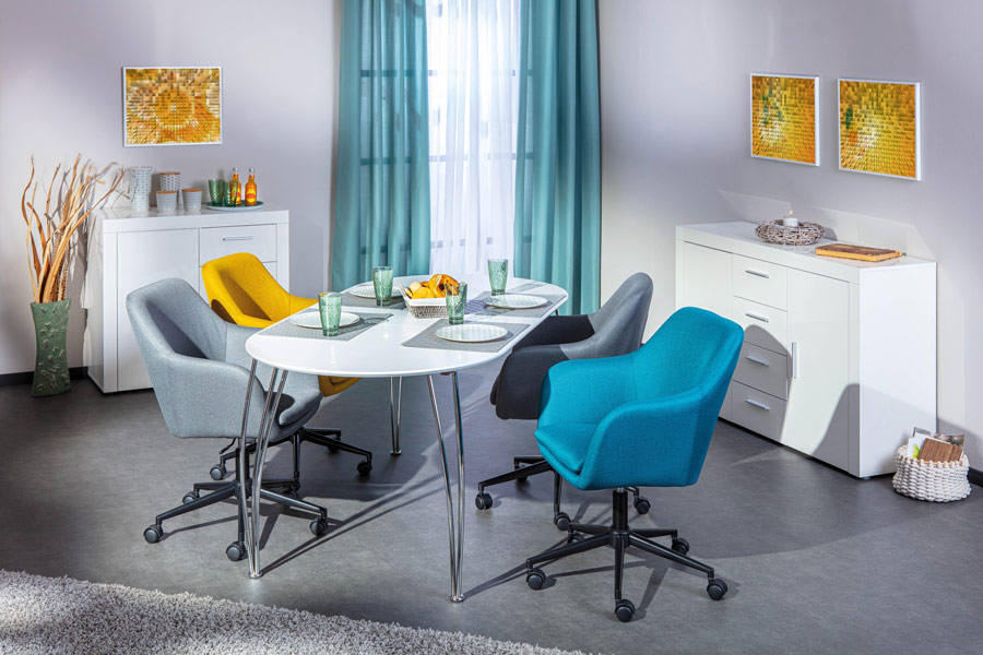 Tavolo allungabile, in mdf laccato bianco e metallo, 140x90 cm