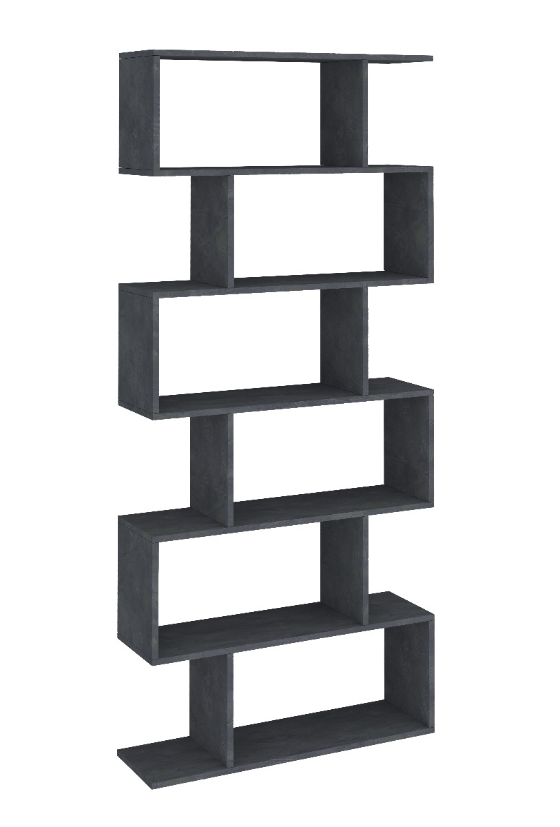 Libreria moderna verticale, colore ardesia, 6 ripiani, made in Italy