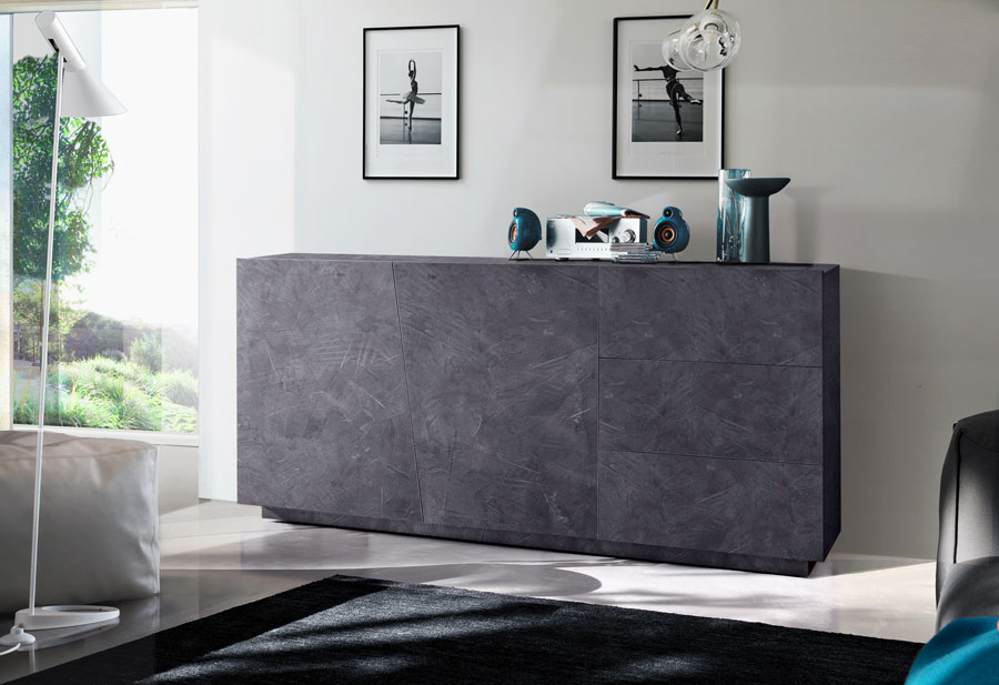 Madia credenza 2 ante 3 cassetti in finitura ardesia