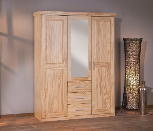 Armadio due porte + tre cassetti in pino massello naturale