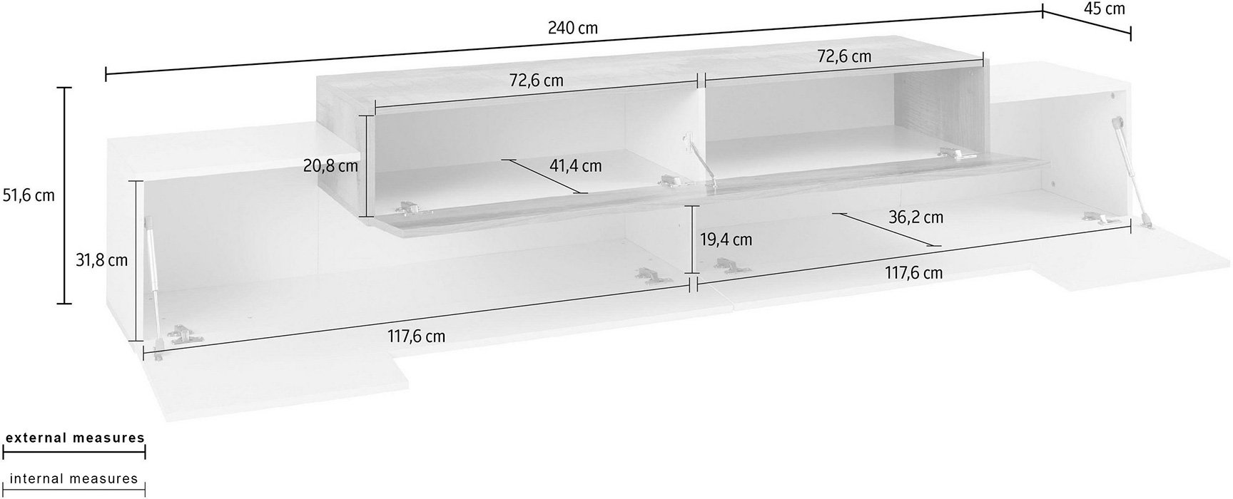 Mobile porta tv moderno con 3 ante in finitura Bianco lucido e Ardesia