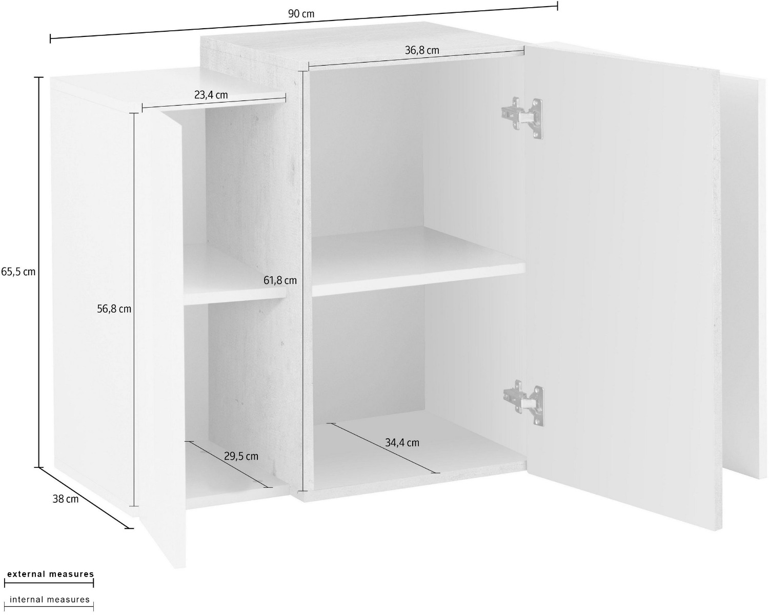Pensile sospeso con 3 ante in finitura Bianco lucido e Pero