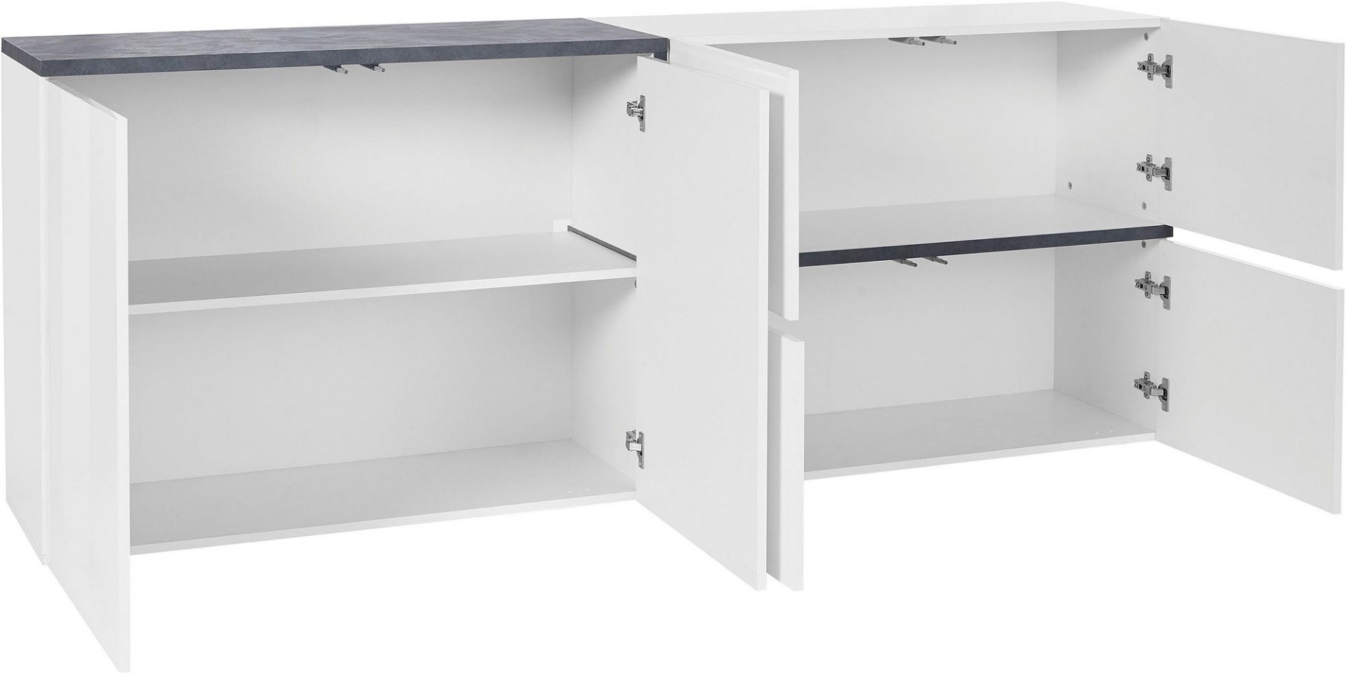 Madia moderna con 4 ante in finitura Bianco lucido e Ardesia L.210