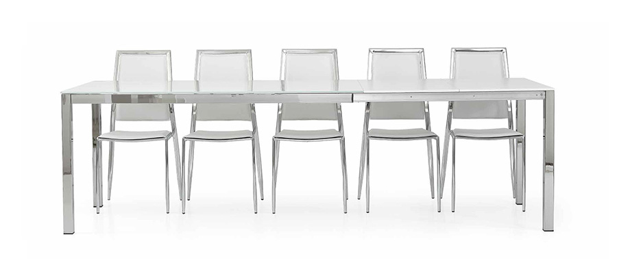 Tavolo allungabile in vetro, apertura con binario