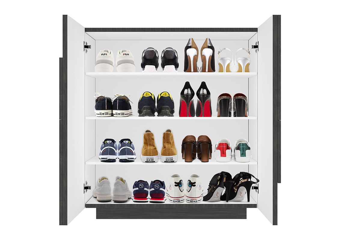 Scarpiera a 2 ante con disegni geometrici in finitura Ardesia