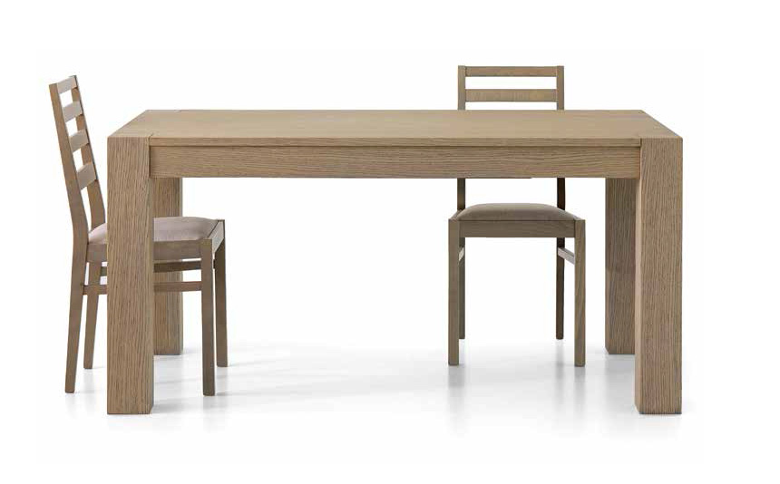 Tavolo di design in legno, finitura rovere seppia spazzolato, apertura con binario