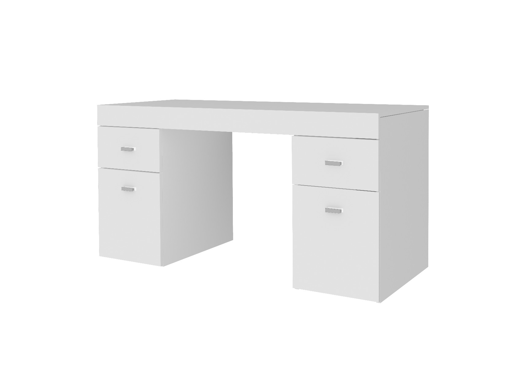 Scrivania 2 ante e 2 cassetti bianco larice e bianco lucido, made in Italy