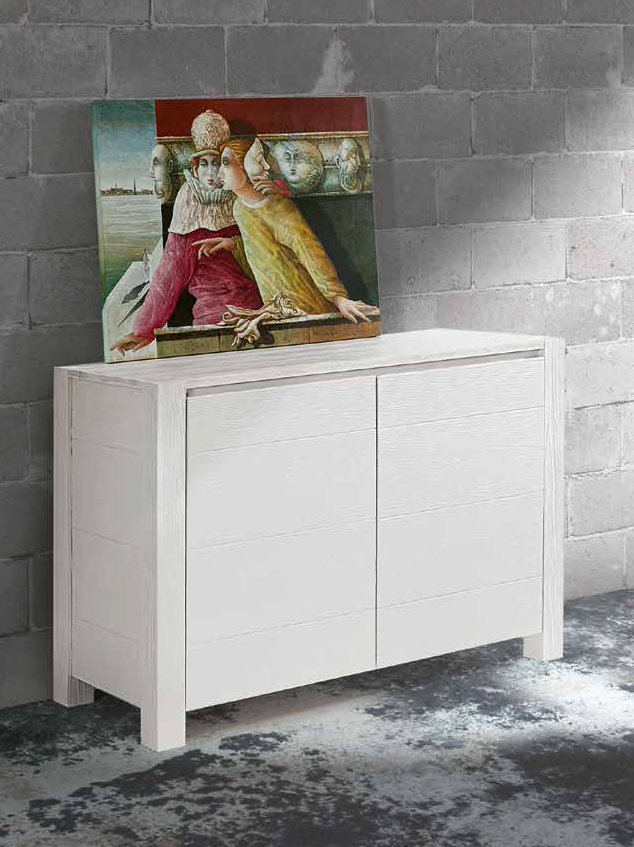 Credenza Moderna, Madia di Design, 2 ante, Abete Bianco Spazzolato