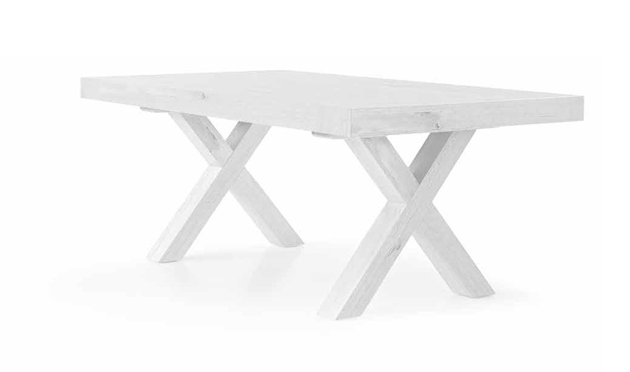 Tavolo di design allungabile in legno, finitura bianco consumato