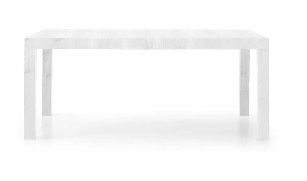 Tavolo di design allungabile in legno, finitura bianco frassinato, apertura con binario
