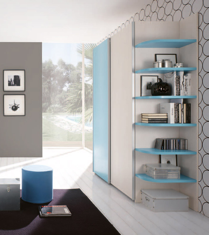 Colorato Armadio per camerette con 2 ante scorrevoli i in finitura Bianco e Turchese