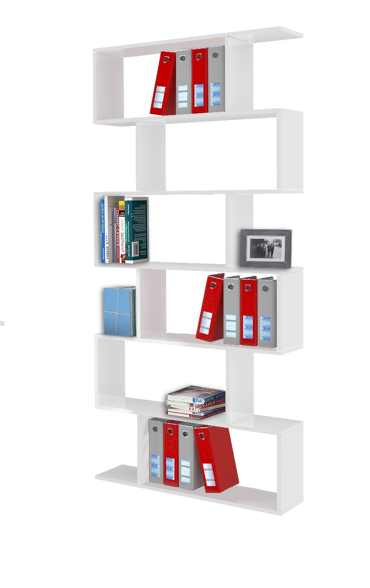 Libreria verticale, colore bianco lucido, 6 ripiani, made in Italy