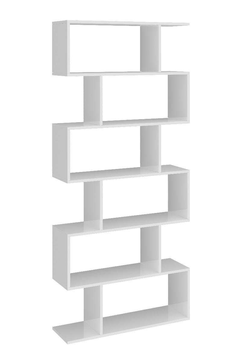 Libreria verticale, colore bianco lucido, 6 ripiani, made in Italy