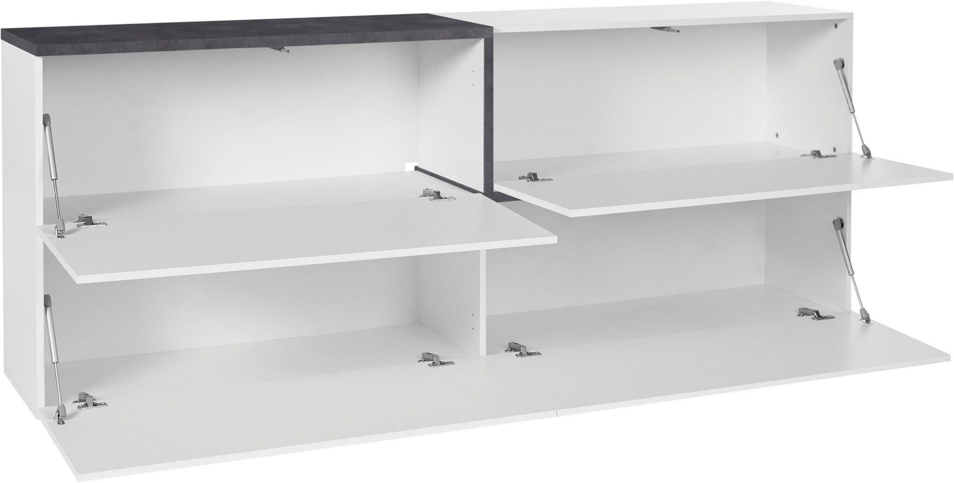 Madia moderna con 4 ribalte in finitura Bianco lucido e Ardesia