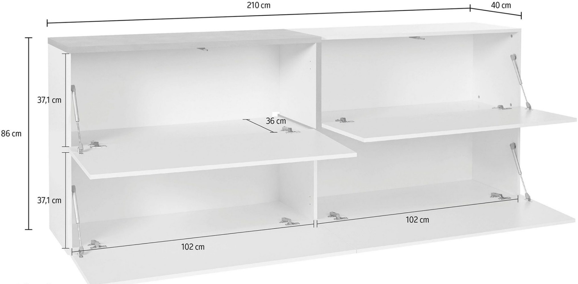 Madia moderna con 4 ribalte in finitura Bianco lucido e Ardesia