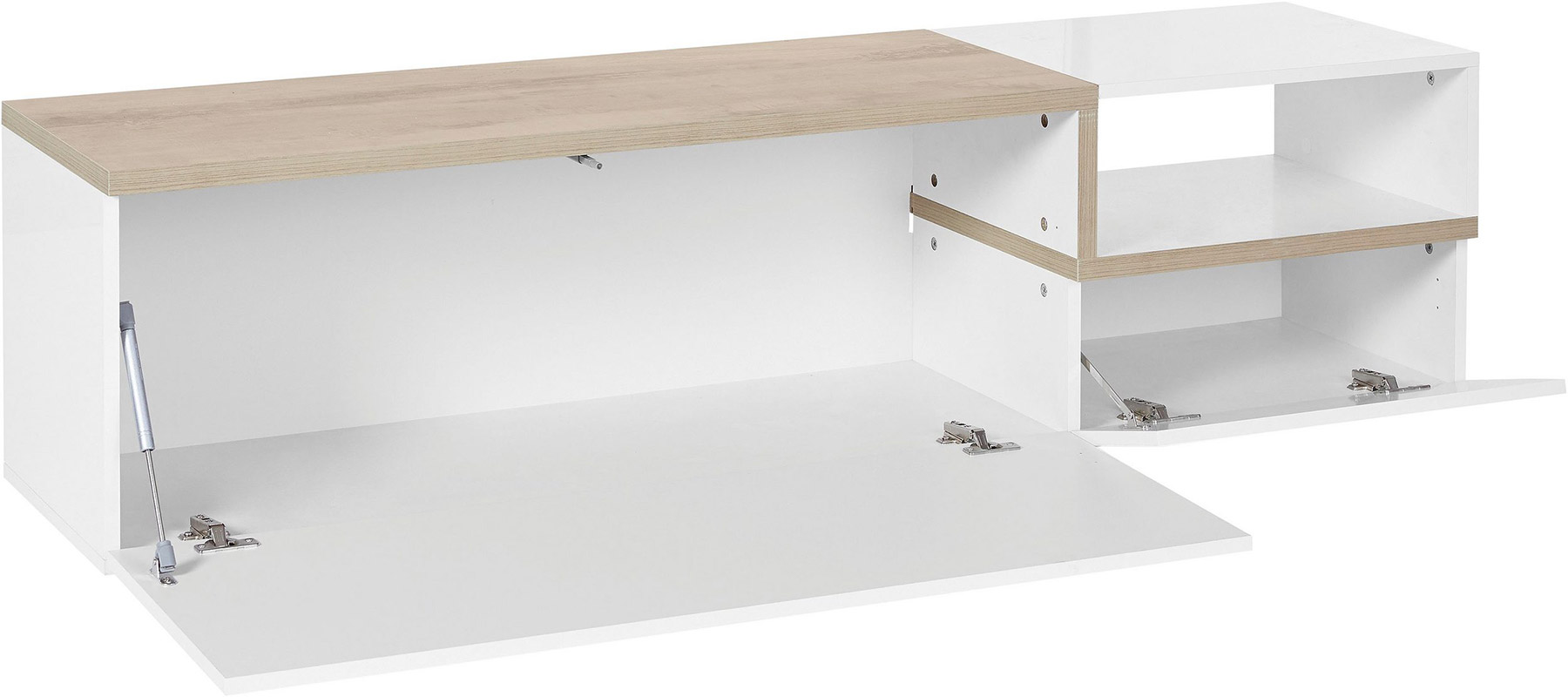 Mobile porta Tv con  2 ribalte e un vano in finitura Bianco lucido e Pero