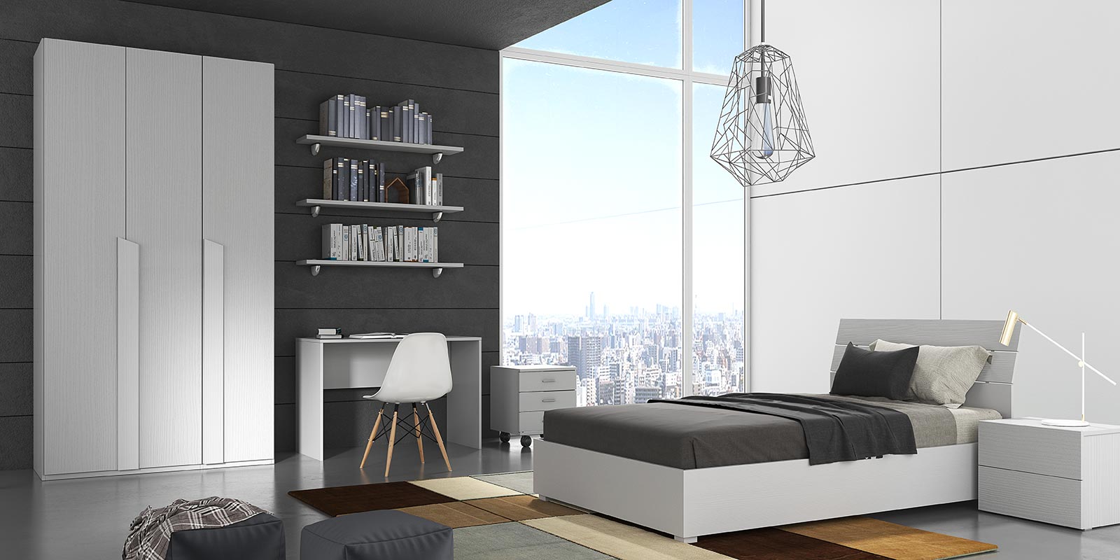 Letti da una piazza e mezza per ragazzi, letto Ghiandaia in finitura Larice bianco