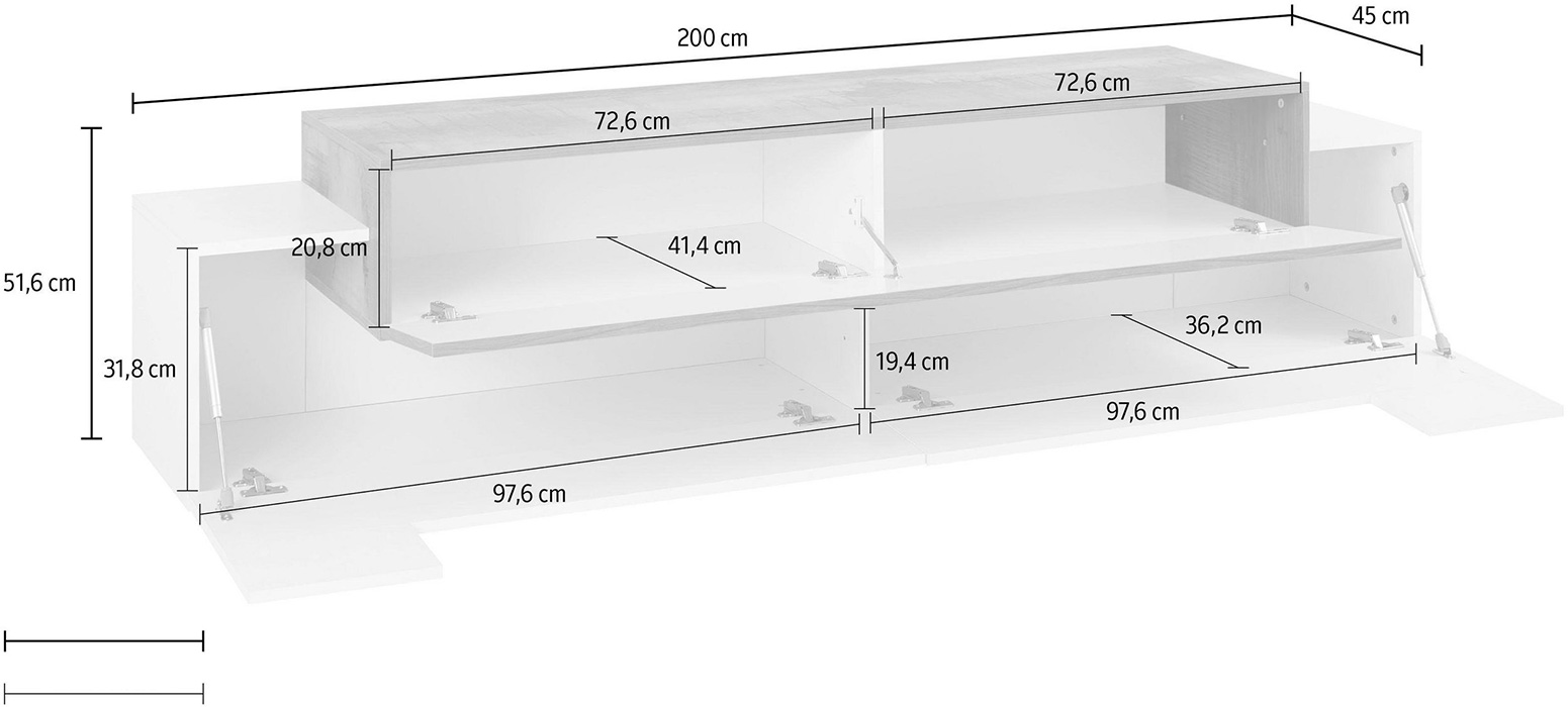 Mobile porta tv moderno L.200 con 3 ante in finitura Bianco lucido e Pero