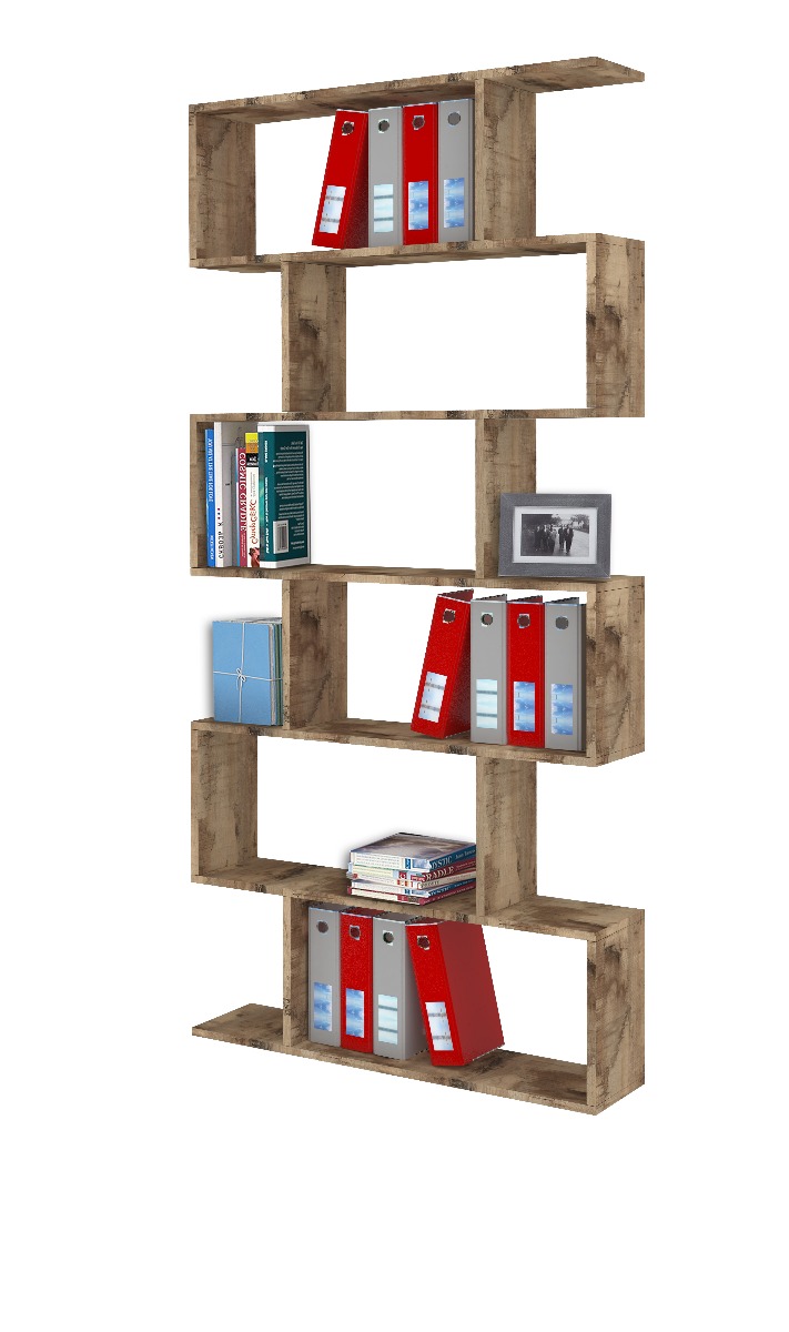 Libreria moderna verticale, colore pero, 6 ripiani, made in Italy
