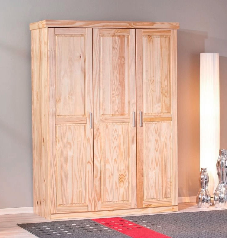 Armadio tre ante in legno massello finitura pino naturale