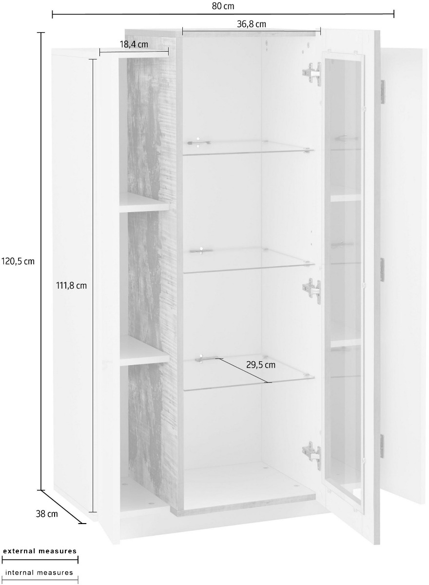 Vetrina moderna con 2 ante bianche e un'anta vetro in Pero