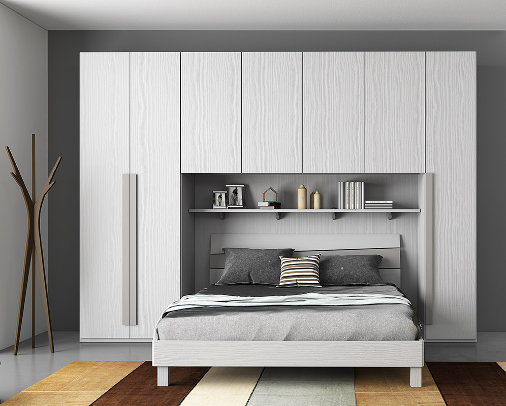 Armadio a ponte Pappagallo con 7 ante battenti in finitura Tortora e Larice bianco