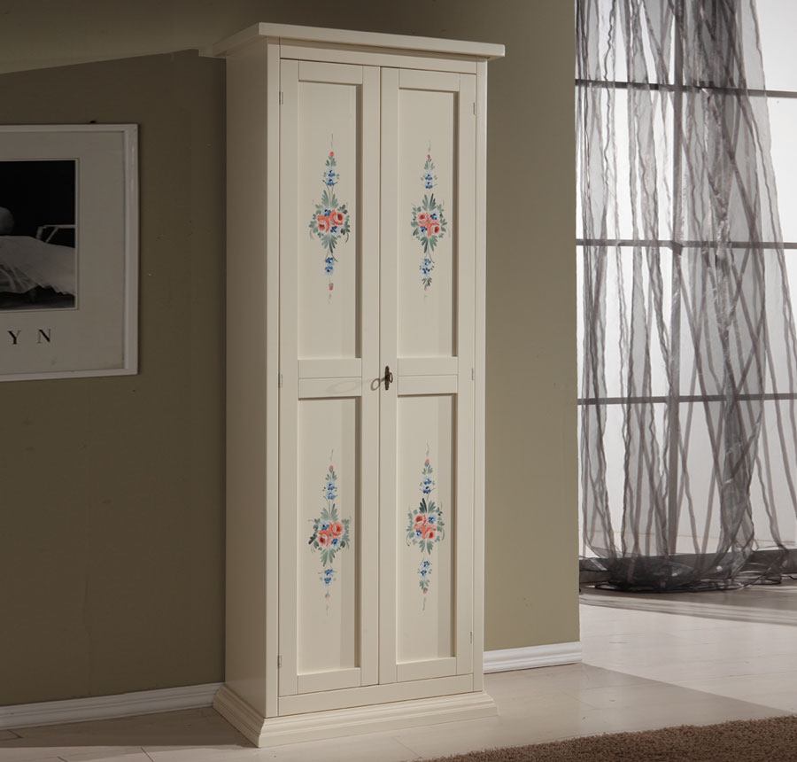 Armadietto alto scarpiera, avorio con decori