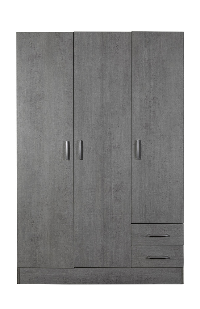 Armadio di design con 3 ante e 2 cassetti in finitura Cemento dark