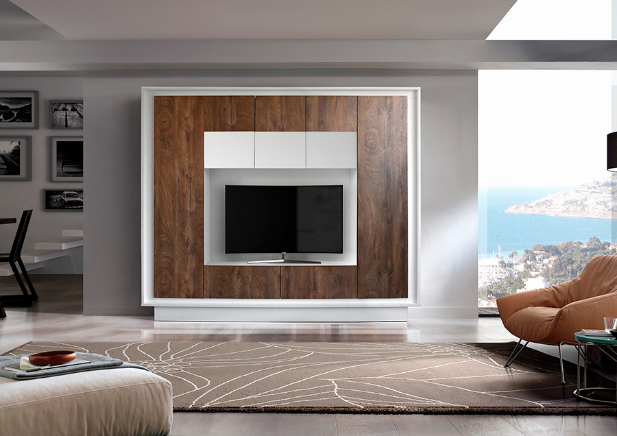 Parete attrezzata Bianco Opaco e Cognac