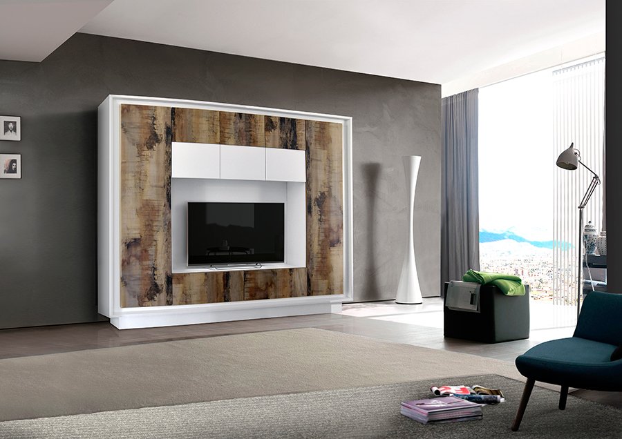 Parete attrezzata Bianco Opaco e Pero