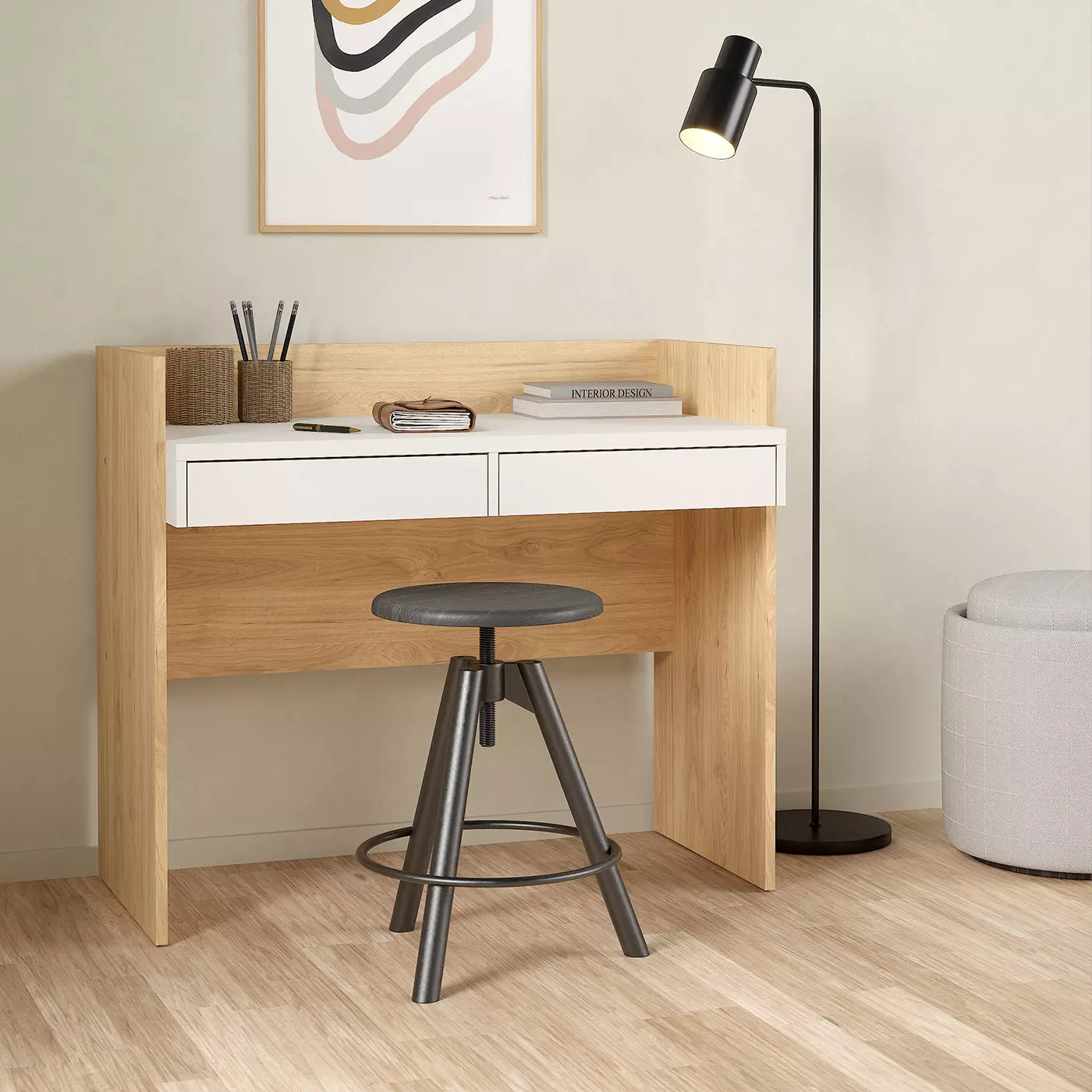 Scrivania bianca e rovere