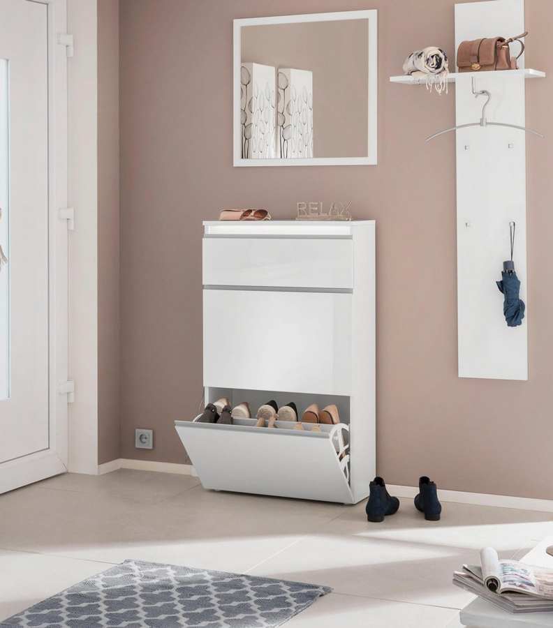 Scarpiera 2 ribalte1 cassetto bianco lucido con gola