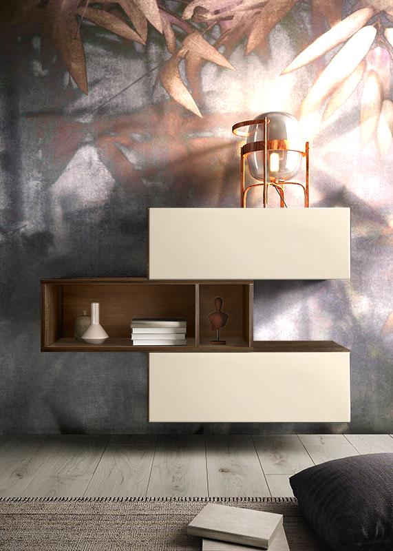 Madia sospesa Gliese in finitura Quercia brown e Terra opaco