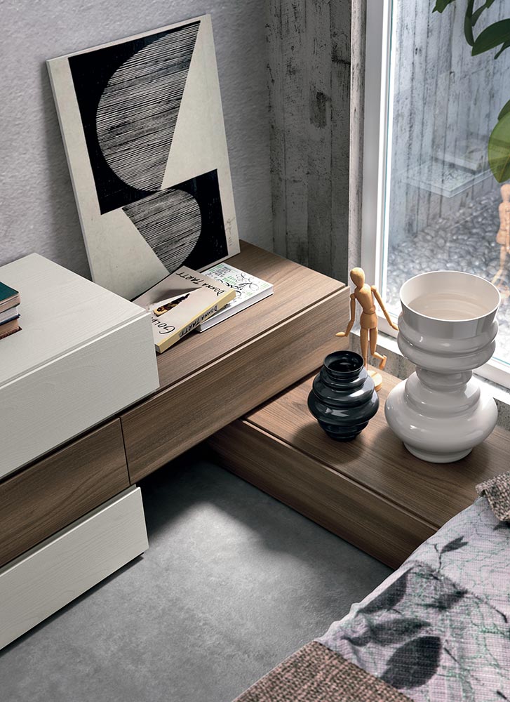 Comò particolare di alta qualità in finitura Frassinato bianco e Quercia Brown