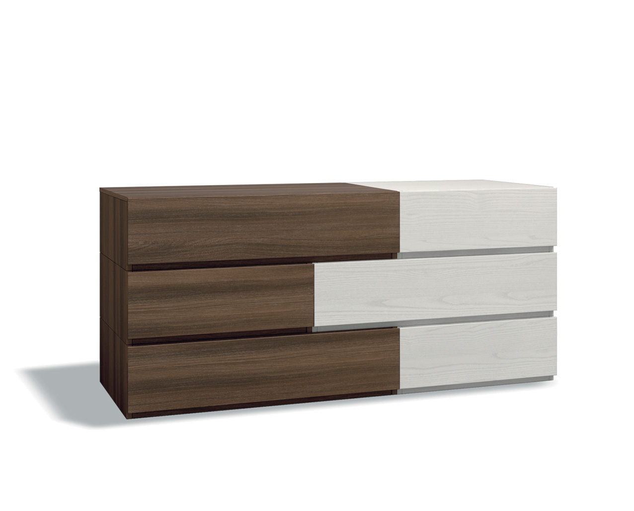 Comò maxi Bicolor con 6 cassetti alternati in Frassinato bianco e Quercia brown