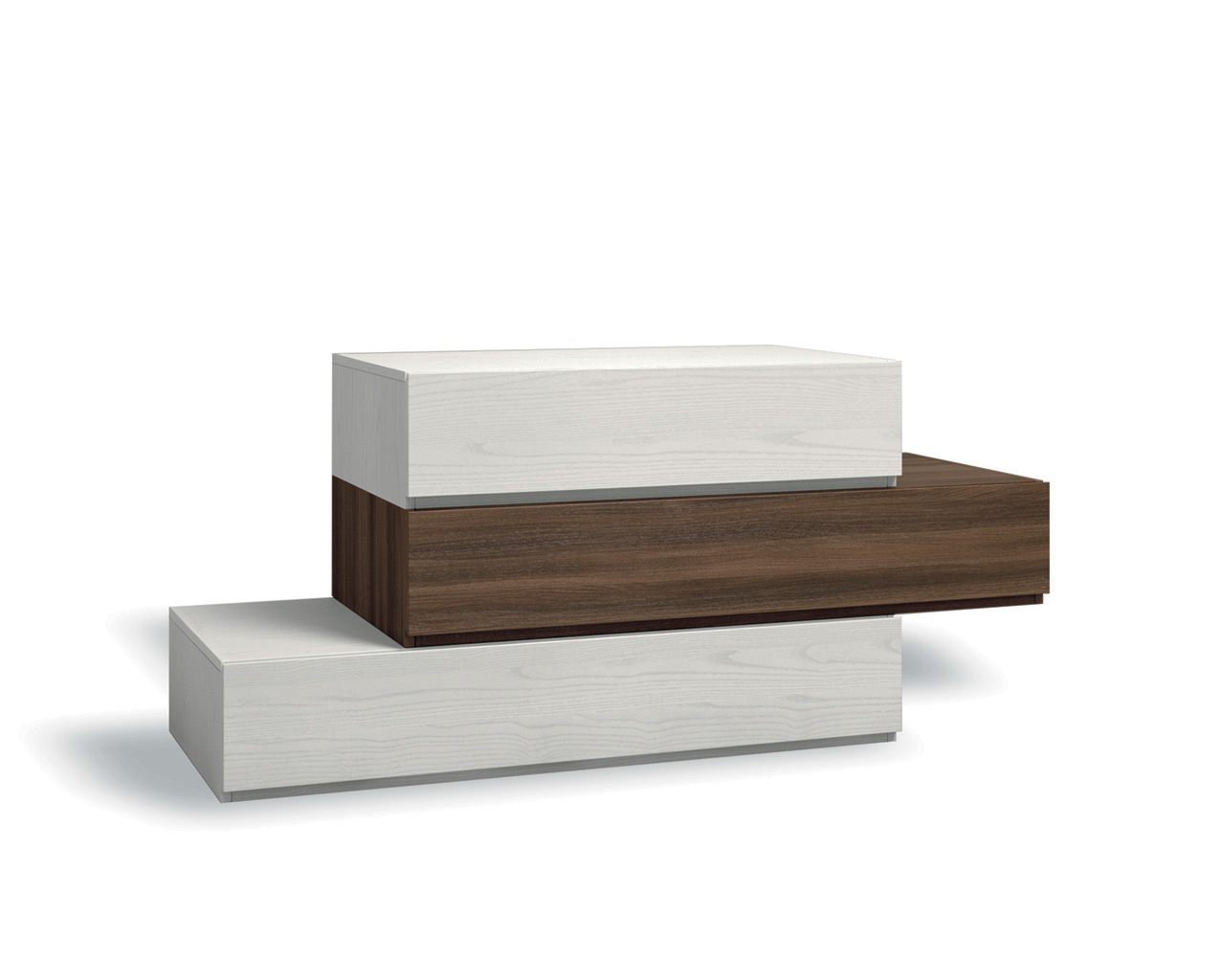 Comò particolare largo con 3 cassetti  di alta qualità in finitura Frassinato bianco e Quercia brown