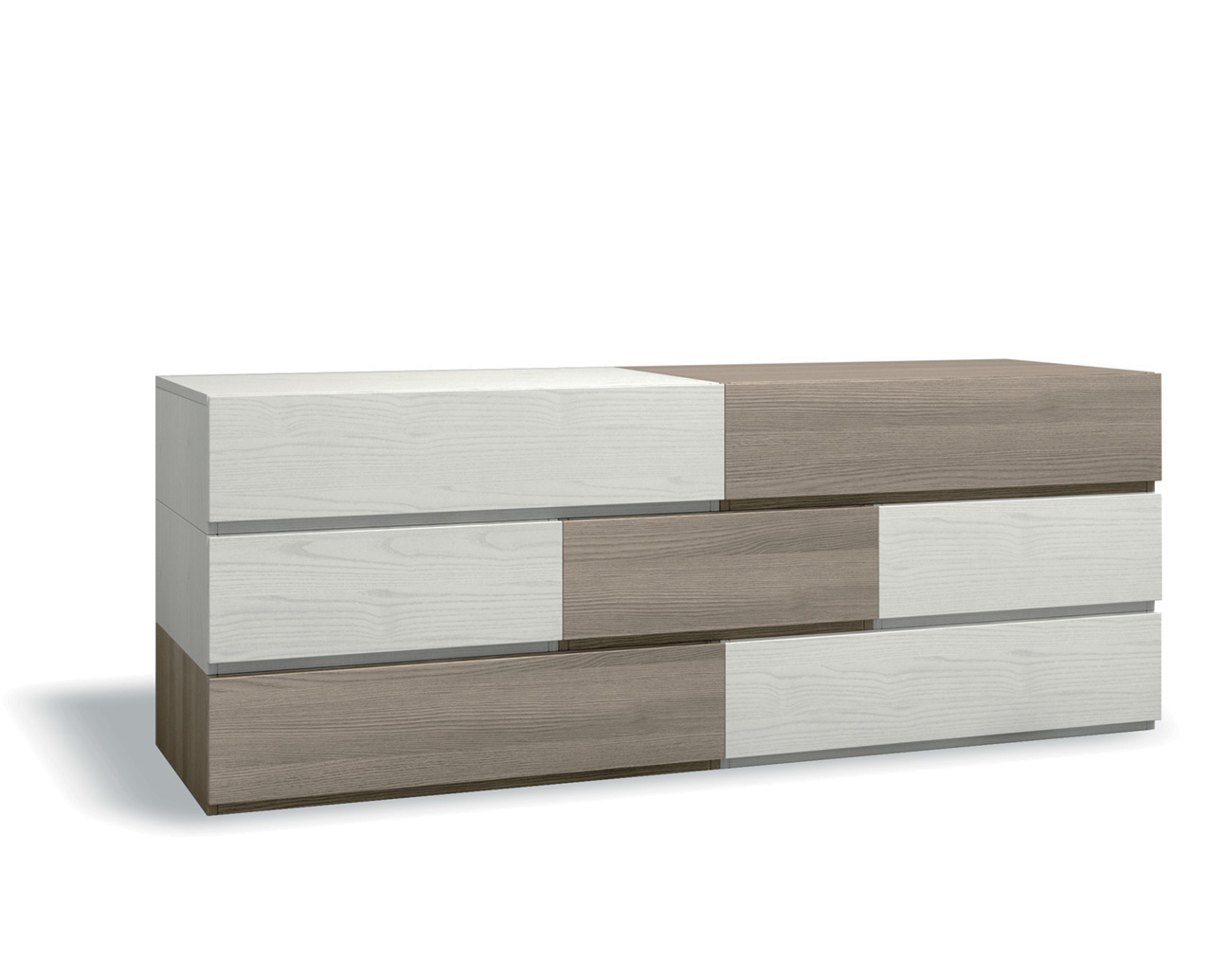 Comò  Bicolor L.172.8 con 7 cassetti di alta qualità in Frassinato bianco e Olmo