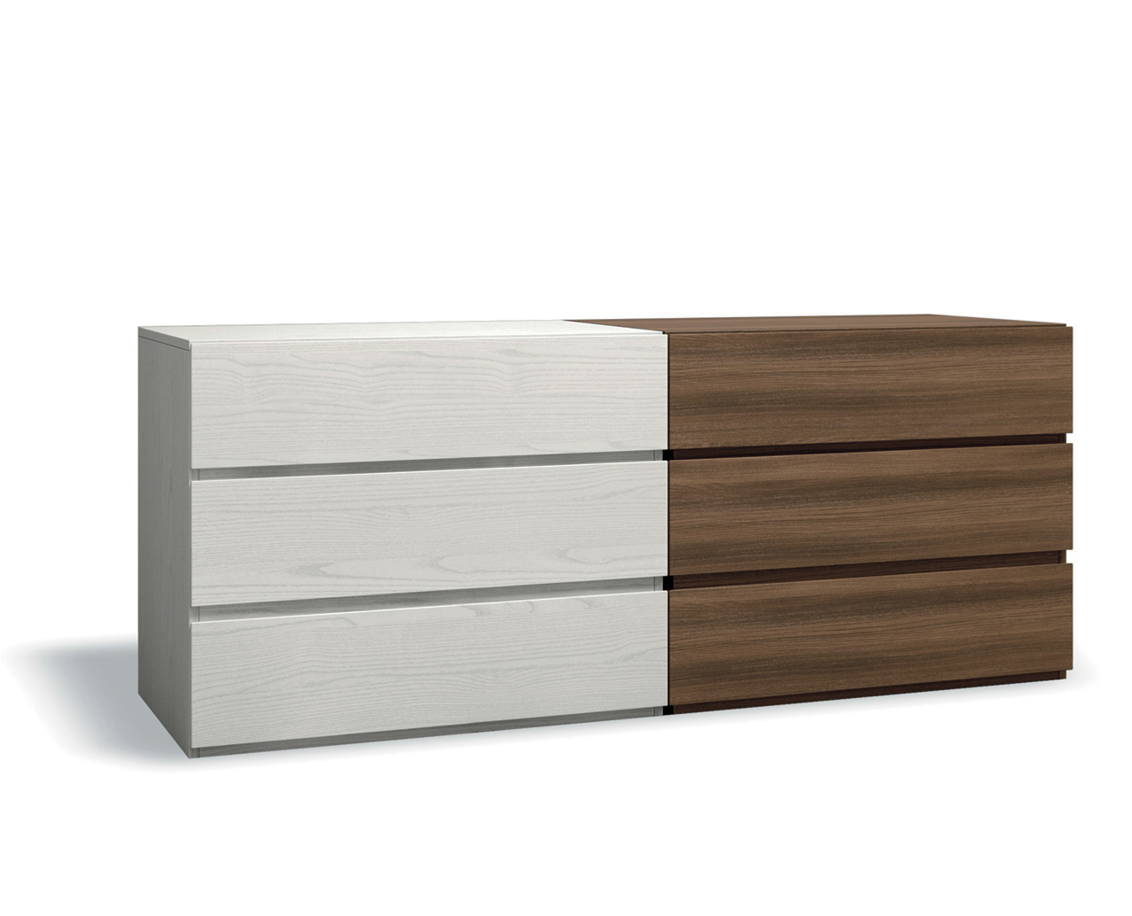 Comò  Bicolor L.172.8 con 6 cassetti di alta qualità in Frassinato bianco e Quercia brown