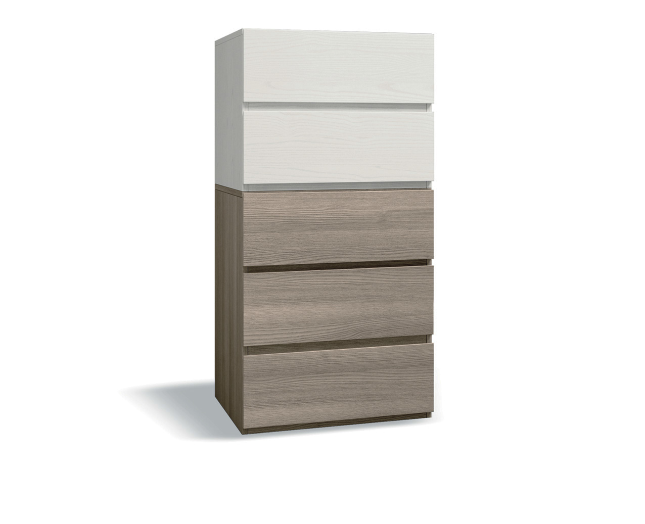 Settimino Bicolor con 5 cassetti di alta qualità in Frassinato bianco e Olmo