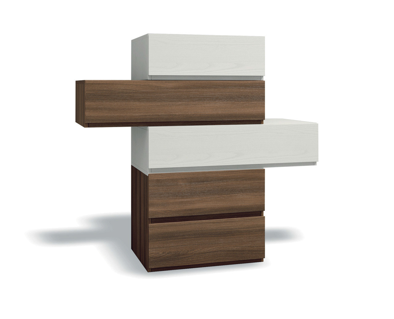 Settimino Bicolor particolare L.115.2 con 5 cassetti di alta qualità in Frassinato bianco e Quercia brown