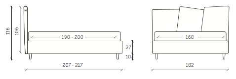 Letto matrimoniale Alkes in ecopelle in finitura grigio seta, bianco panna e tortora