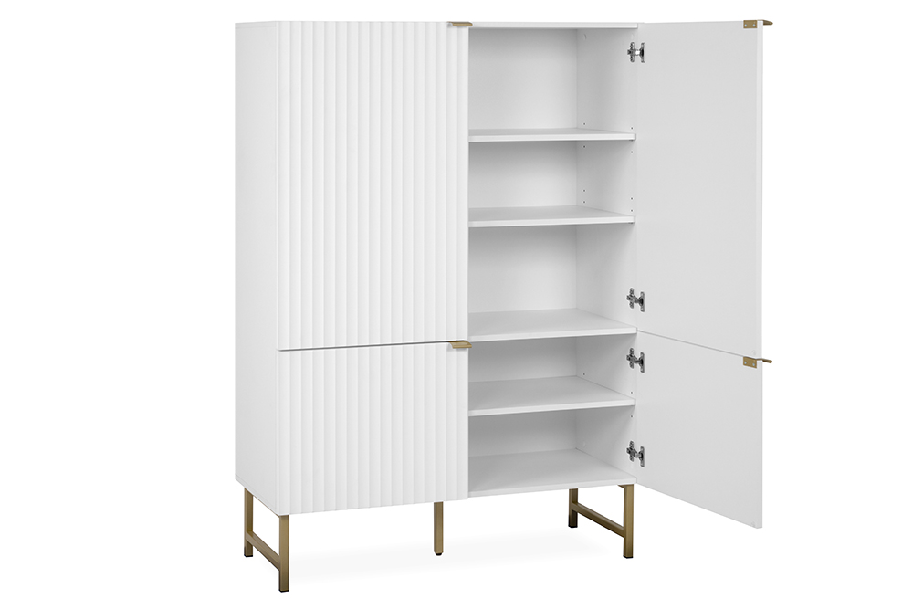 Madia contenitore alta moderna 2 ante, bianco opaco con dettagli dorati