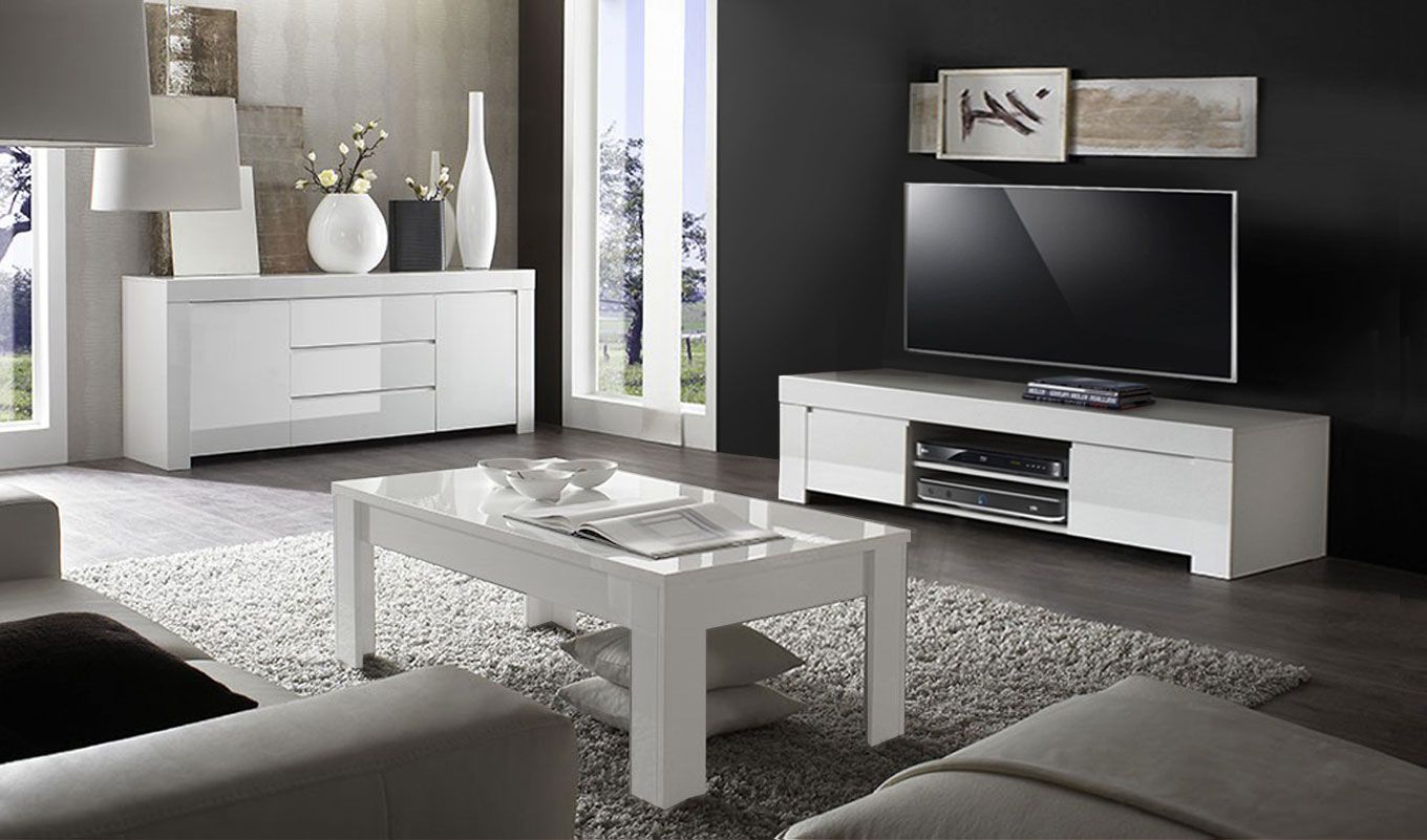 Soggiorno completo, in bianco lucido laccato