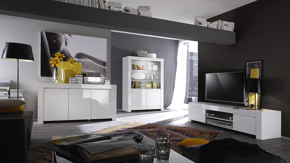 Soggiorno completo, in bianco lucido laccato