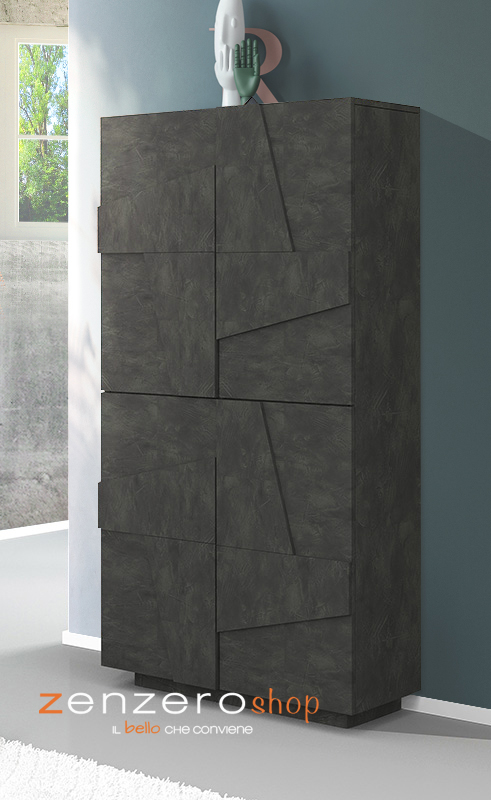 Scarpiera a 4 ante con disegni geometrici in finitura Ardesia