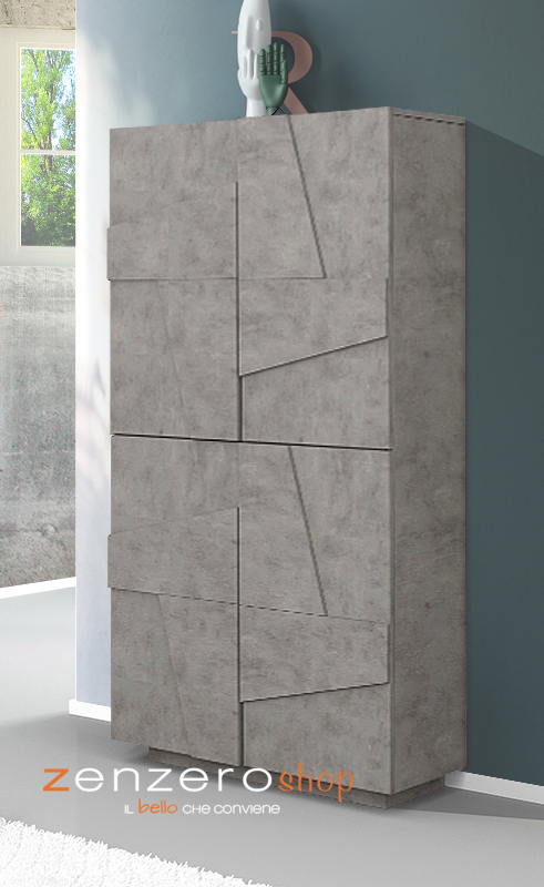 Scarpiera a 4 ante beton con disegni geometrici