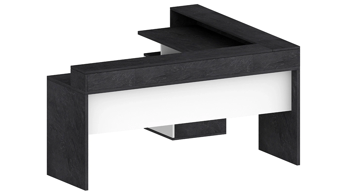 Scrivania angolare 3 cassetti, 180/160x90x60 h cm, Bianco laccato lucido e Ardesia