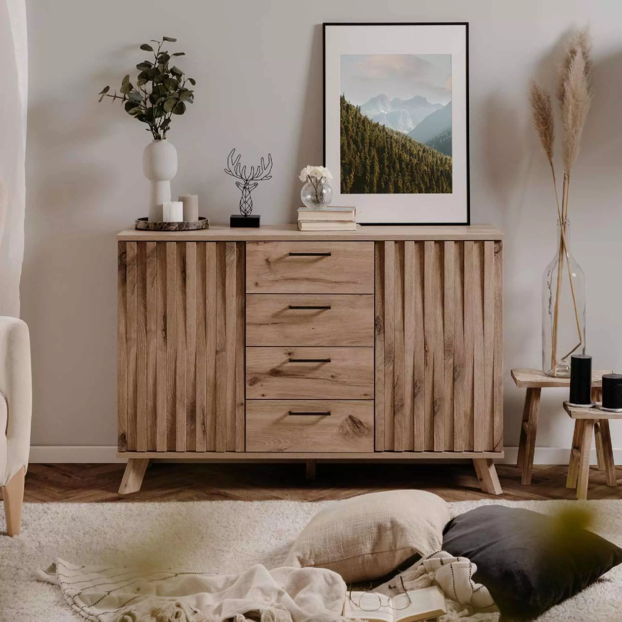 credenza 2 ante e 4 cassetti, finitura Quercia del Nord